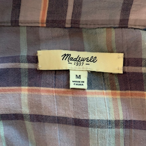 Madewell Purple Plaid Crinkle Long Sleeve Blouse - Picture 7 of 8